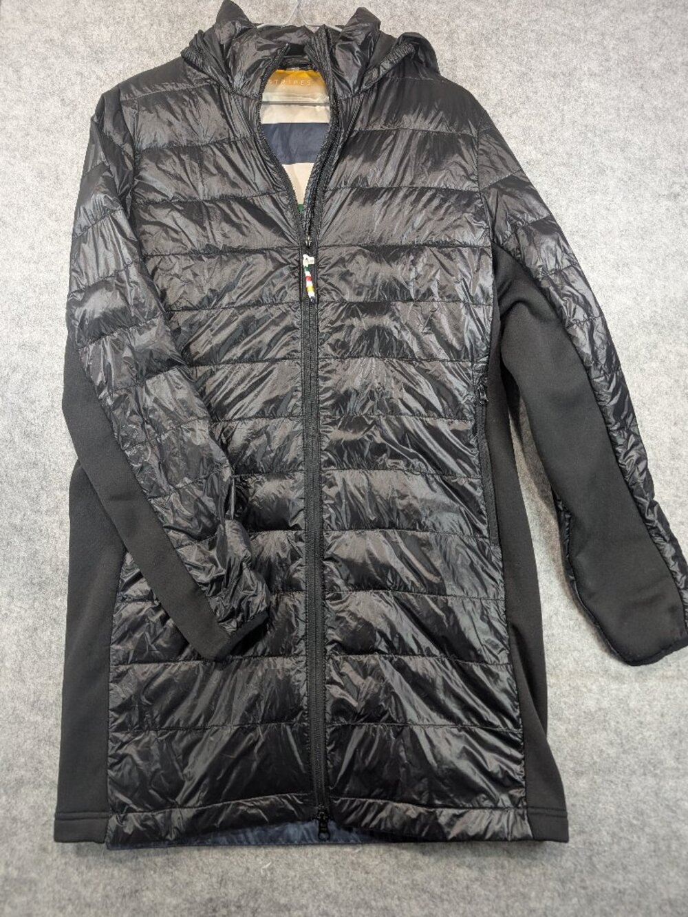 HBC Stripes Women’s Hybrid Hidden Hooded Puffer Jacket Black Medium